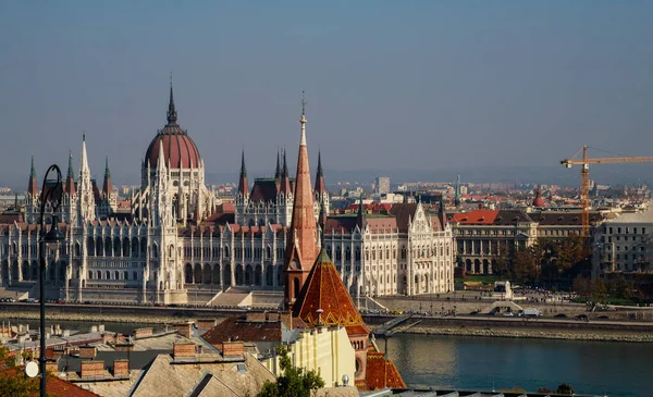 View Tower Hungarian Parliament River Danube Rooftops Historic Old Town — Stock Photo, Image