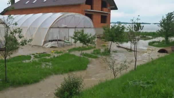 Terras agrícolas foram inundadas devido à torrencial tempestade de chuva — Vídeo de Stock