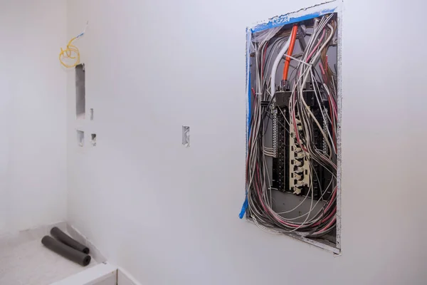 Close Circuit Breakers Wire Control Panel Electrical Connection — Stock Photo, Image