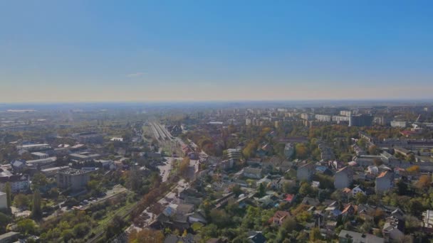 Panoramic aerial view of historic city Uzhhorod in a beautiful summer day — Stock Video