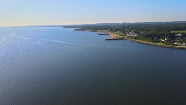 Widok z lotu ptaka na amerykańskie fale zatoki w żółtej piaszczystej plaży wybrzeże oceanu, widok z wysokości — Wideo stockowe