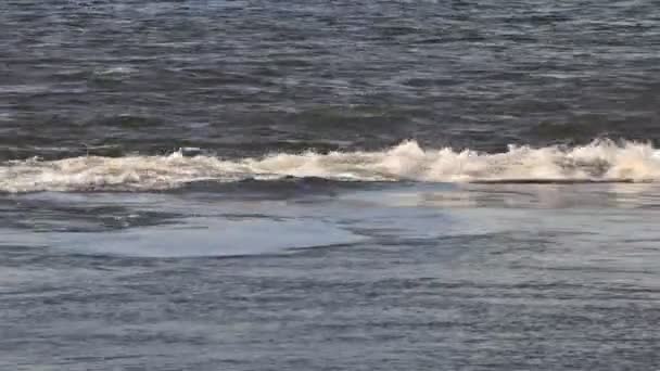 Água azul oceano onda azul incha batendo curling quebrando uma superfície ondulada — Vídeo de Stock