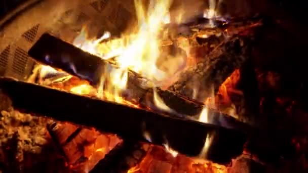 Burning wood inside traditional oven fireplace wood — Stock Video