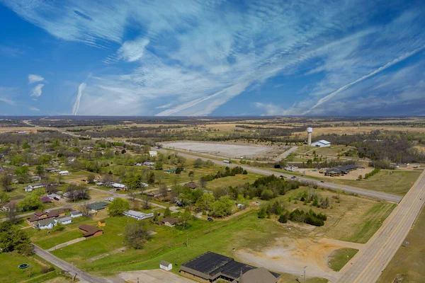 Aerial view of residential quarters at beautiful town urban landscape the Stroud Oklahoma US