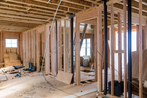 Wood Framework Home Residential Beam Construction Progress — Stock Photo, Image