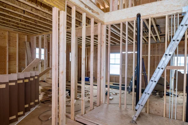 Beams Construction Framing New Unfinished Wooden House Construction Site — Stock Photo, Image