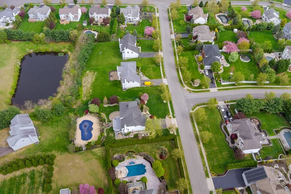 Panorama Uitzicht Landschap Kleine Amerikaanse Stad Wijk Met Huizen Wegen — Stockfoto