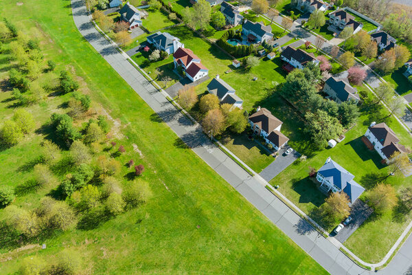 Wide panorama, aerial view with tall buildings, in the beautiful residential quarters and green streets