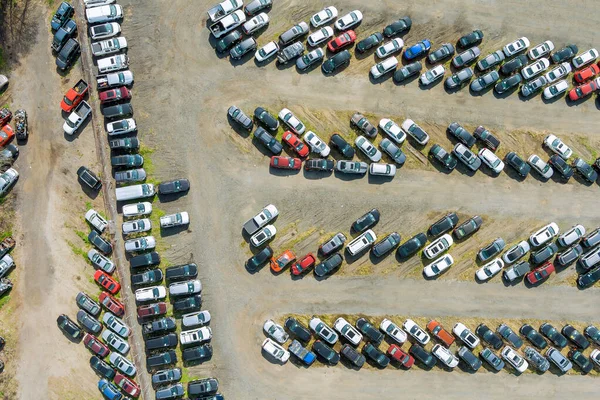 주차장에 설치되어 중고차 경매장을 공중에서 사람들 — 스톡 사진
