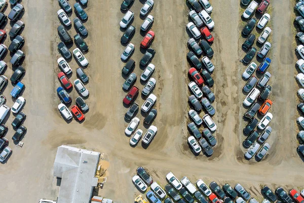 Auction yard terminal lot on car distributed in rows a used cars parked