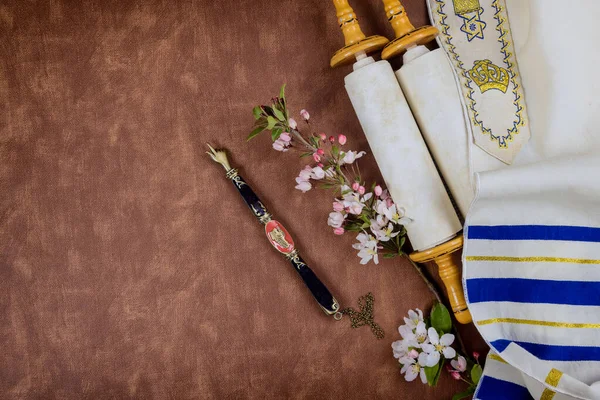 Židovská Ortodoxní Svátky Během Modlitebních Předmětů Modlitební Šál Tallit Tórou — Stock fotografie