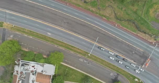 Aerial view road junction highway in the summer — Stock Video