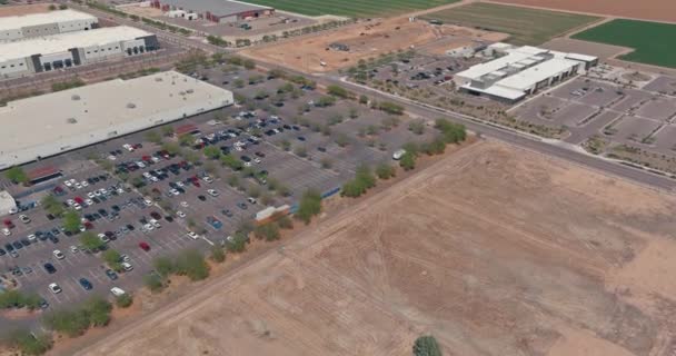 Buildings of logistics center, in the parking lot warehouse near the highway — Stock Video