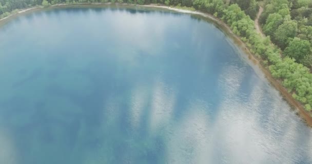 Vista aérea da lagoa em um dia ensolarado de verão panorama florestal — Vídeo de Stock