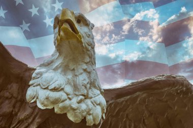 American Bald eagle over United States of America flag on patriotic symbol