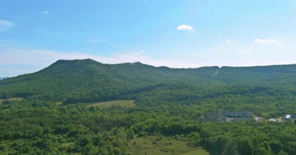 Panoramic aerial view of summer green trees forest of highway junction road in Daleville town, Virginia USA — ストック動画