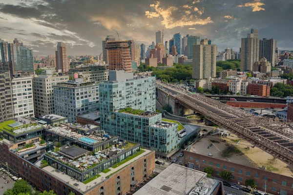 Nyc Oraș Panning Centrul Districtului Brooklyn Manhattan Bridge Frumos Orizont — Fotografie, imagine de stoc