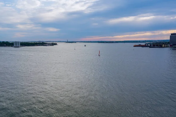 Aerial View Brooklyn Large Spectacular Buildings Seaports Financial District Hudson — Foto de Stock