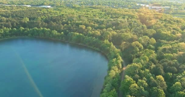 Vzdušný výhled na rybník na slunném letním dni lesní panorama — Stock video