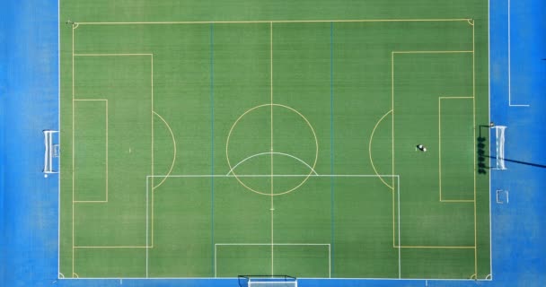 Vue aérienne dans un terrain de soccer en herbe verte — Video