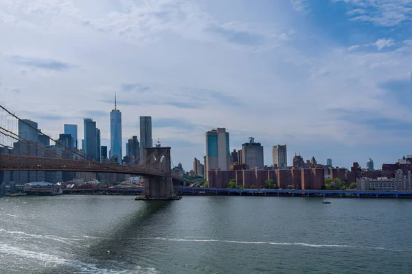 Vacker Skyline Brooklyn Bron Över Antenn Utsikt New York City — Stockfoto