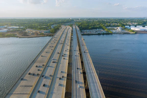 Szybka Autostrada Drogami Most Alfreda Driscolla Przez Rzekę Raritan Panoramiczny — Zdjęcie stockowe