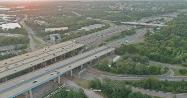 Aerial top view automobile Alfred E. Driscoll Bridge across the Raritan River in the city of Woodbridge — Stock Video