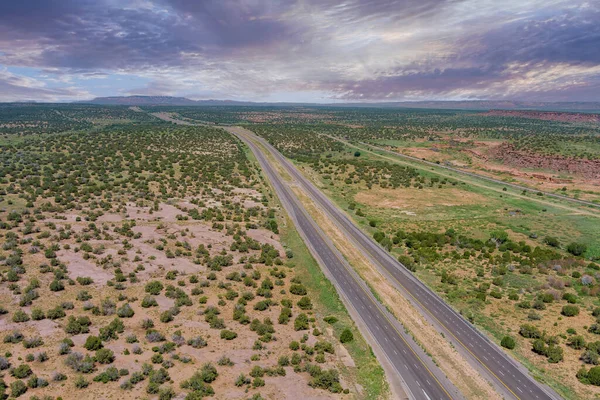 Aerial view over route 66 desert highway road in New Mexico US