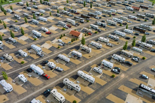 Aerial View Trailer Vacation Travel Recreational Vehicle Parking Camping Park — Stock Photo, Image