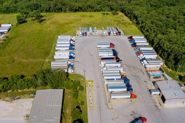 Vista Panoramica Con Area Sosta Camion Stop Camion Rimorchi Parcheggiati — Foto Stock