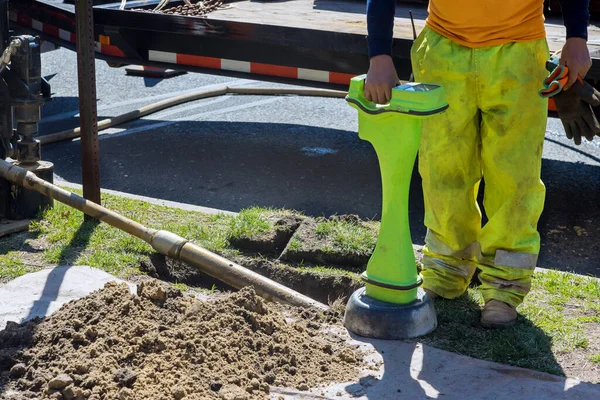 Bauarbeiten Erkennen Die Glasfaser Der Pipeline Der Für Horizontale Richtbohrungen — Stockfoto