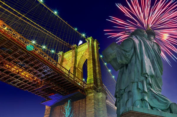 Brooklyn Bridge Statue Liberty New York City Usa — Foto de Stock