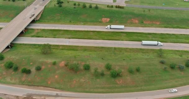 Panorama aerial view of highway road junction from the height drone — Stock Video