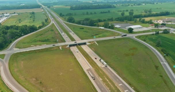Aerial view of highway road junction from the height drone — Stock Video
