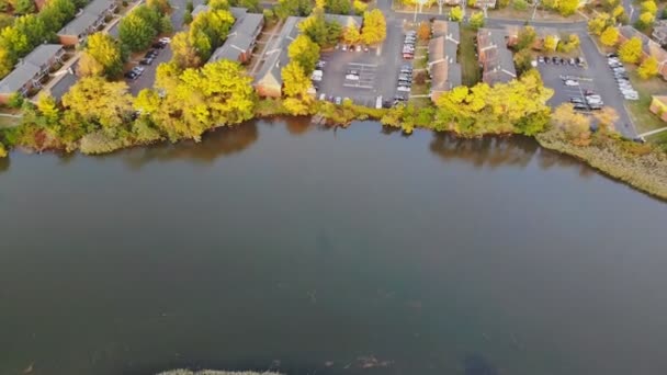 Top view small american town urban lifestyle district landscape near river — Stock Video