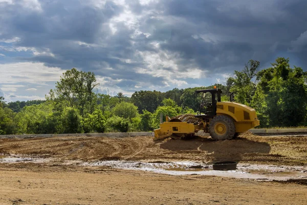 Working Construction Soil Skating Rink Road Roller Making New Road — Stock Photo, Image