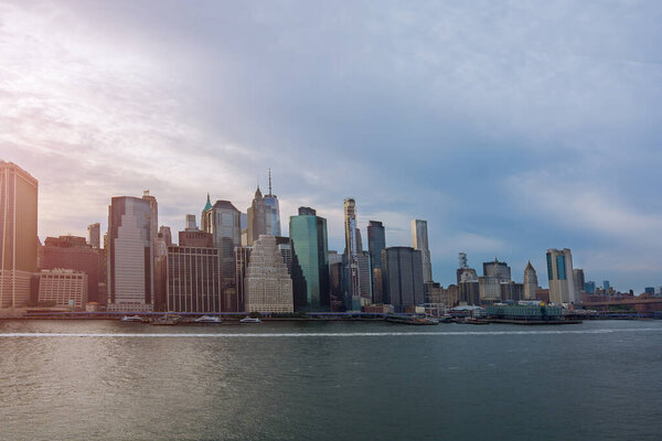 Beautiful America of aerial view on New York City Manhattan skyline panorama with skyscrapers over Hudson River US