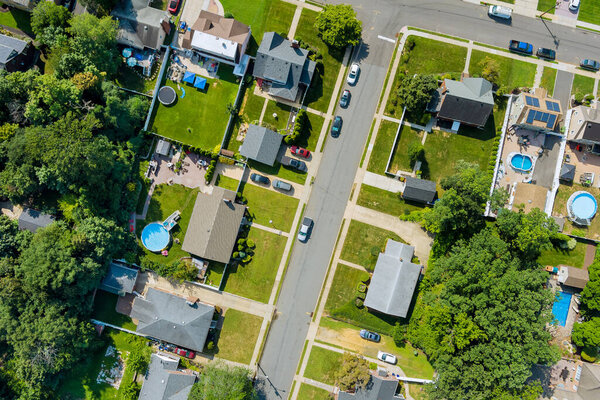 Aerial view of small streets residential area a small town in Sayreville New Jersey USA