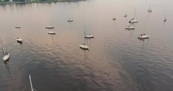 Vista superior de barcos e iates na marina de cima veleiro — Vídeo de Stock