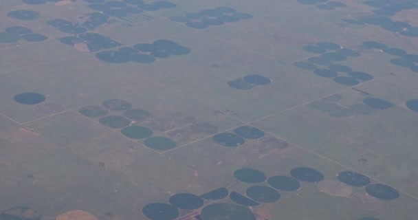 Vista aérea desde un avión de agricultura rodeada de campos en el desierto cerca de Denver, Colorado, EE.UU. — Vídeo de stock