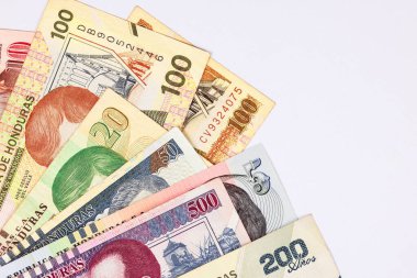 Çeşitli banknotlarda birkaç Honduras banknotu kağıt para.