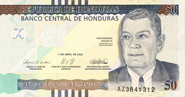 Honduras 'tan gelen para, özellikle Banco Central De Honduras tarafından çıkarılan 50 lempira faturası. arka plan