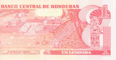 Honduras Merkez Bankası tarafından üretilen 1 lempira banknotu Honduras 'ta yaygın olarak kullanılmaktadır. ön görünüm,
