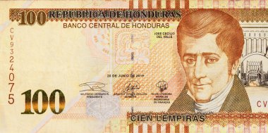 Honduras para birimi, Honduras banknotu 100 lempira banknot banknotu Banco Central De Honduras tarafından basıldı. arka plan