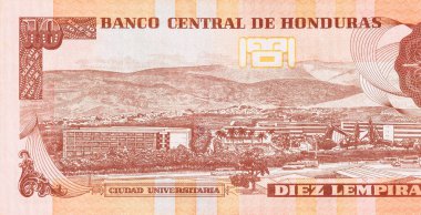 Honduras para birimi, Honduras banknotu. Banco Central De Honduras tarafından 10 lempira değerinde basılmış. ön görünüm,