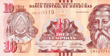 Honduras para birimi, Honduras banknotu. Banco Central De Honduras tarafından 10 lempira banknotlu. arka plan
