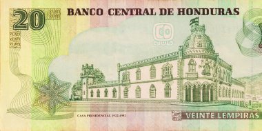 Banco Central De Honduras 'a nakit olarak 20 lempira Honduras banknotu verilmiş. ön görünüm,