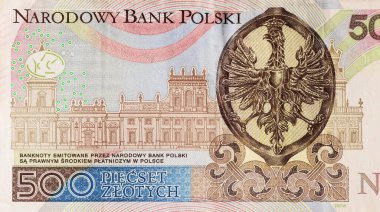 Otantik Polonya 500 zloti banknot Narodowy merkez bankası Polski onaylı arka görüş