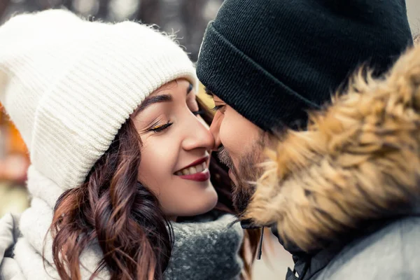 Young Lovely Couple Bride Groom Newlyweds Standing Street Kissing Hugging — Stock Photo, Image