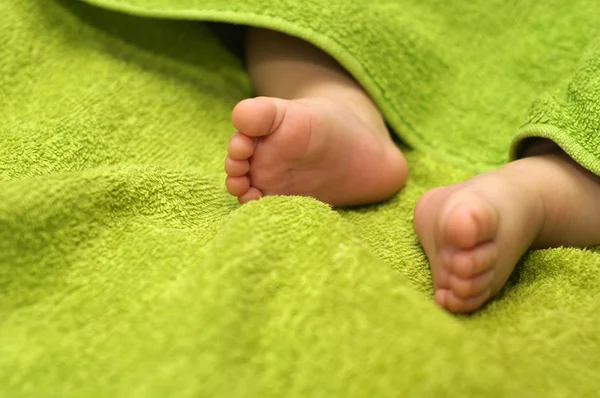 Pieds de bébé sous couverture — Photo